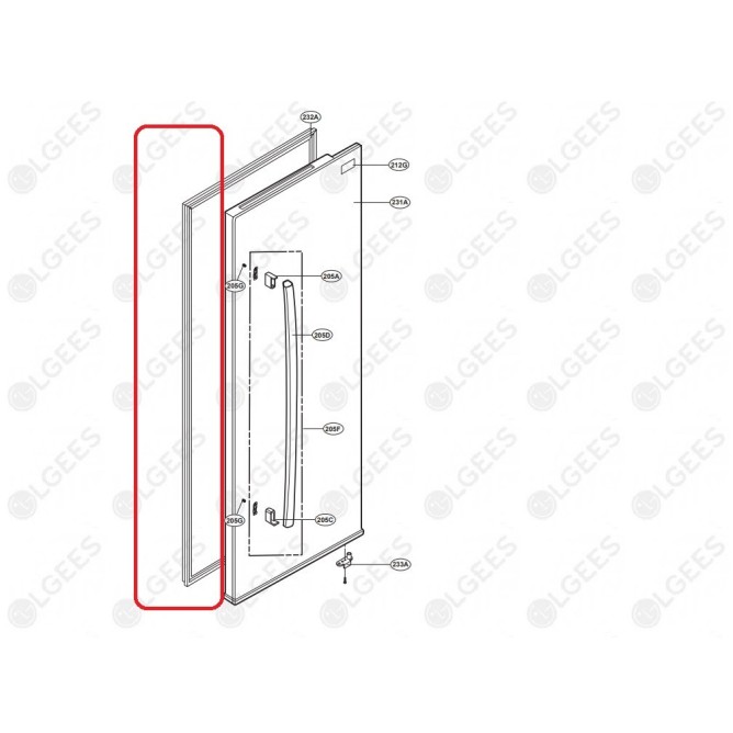 Burlete 4987JA1022U para puerta de refrigerador